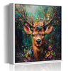 white frame deer in flowers wall art decor canvas