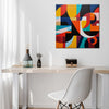 abstract colorful geometric wall art in the office