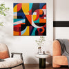 abstract colorful geometric wall art in the living room