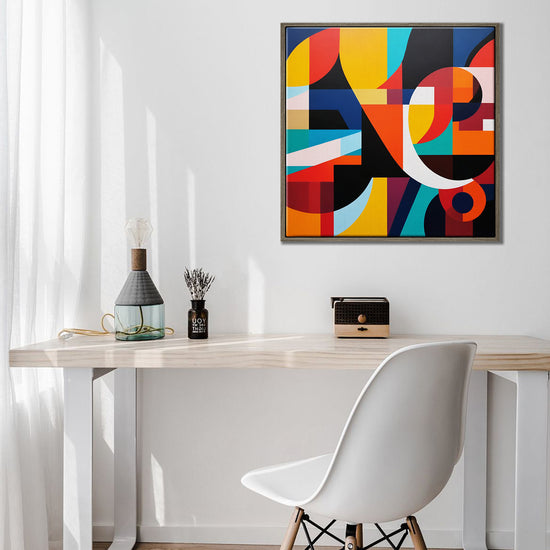 coffee frame abstract colorful geometric wall art canvas above the table