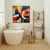 coffee frame abstract colorful geometric wall art canvas in the bathroom