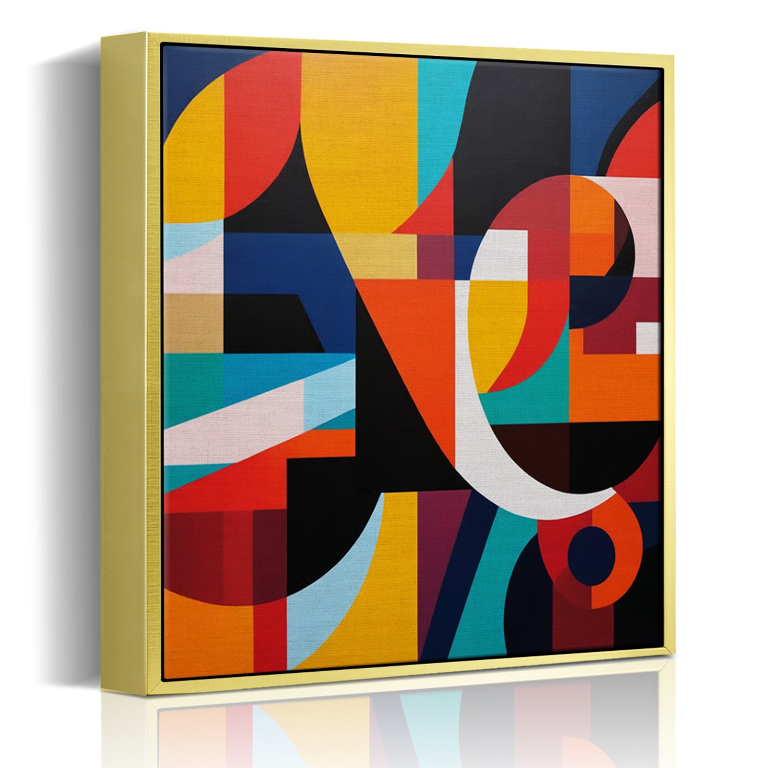 gold frame abstract colorful geometric wall art canvas