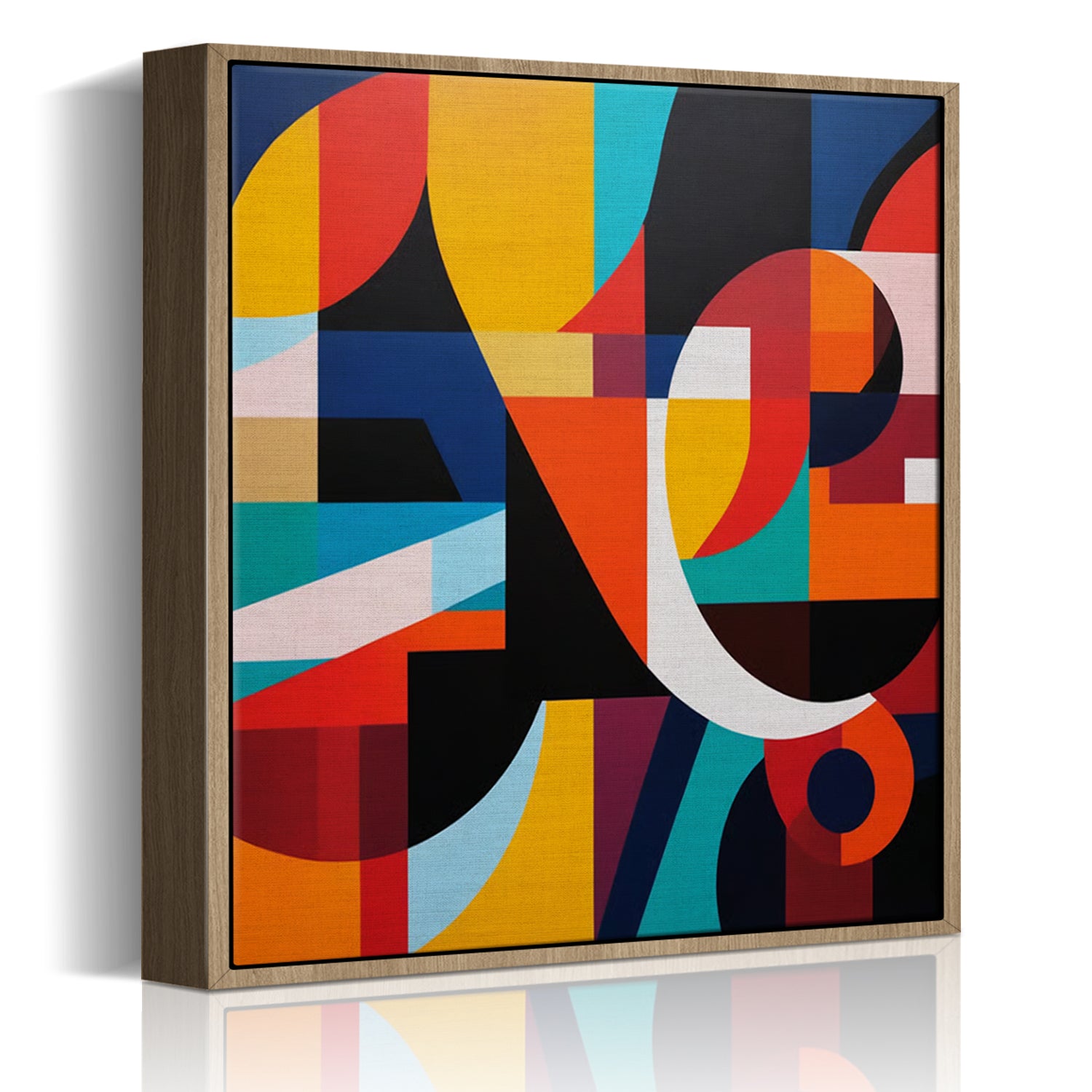 light oak color frame abstract colorful geometric wall art canvas
