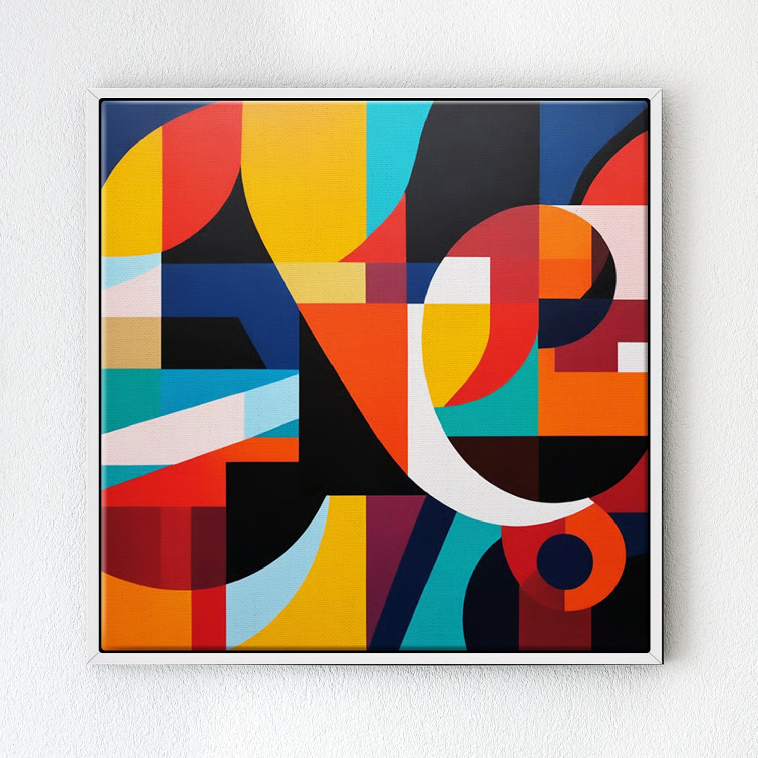 white frame abstract colorful geometric wall art painting