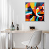 white frame abstract colorful geometric wall art canvas above the table