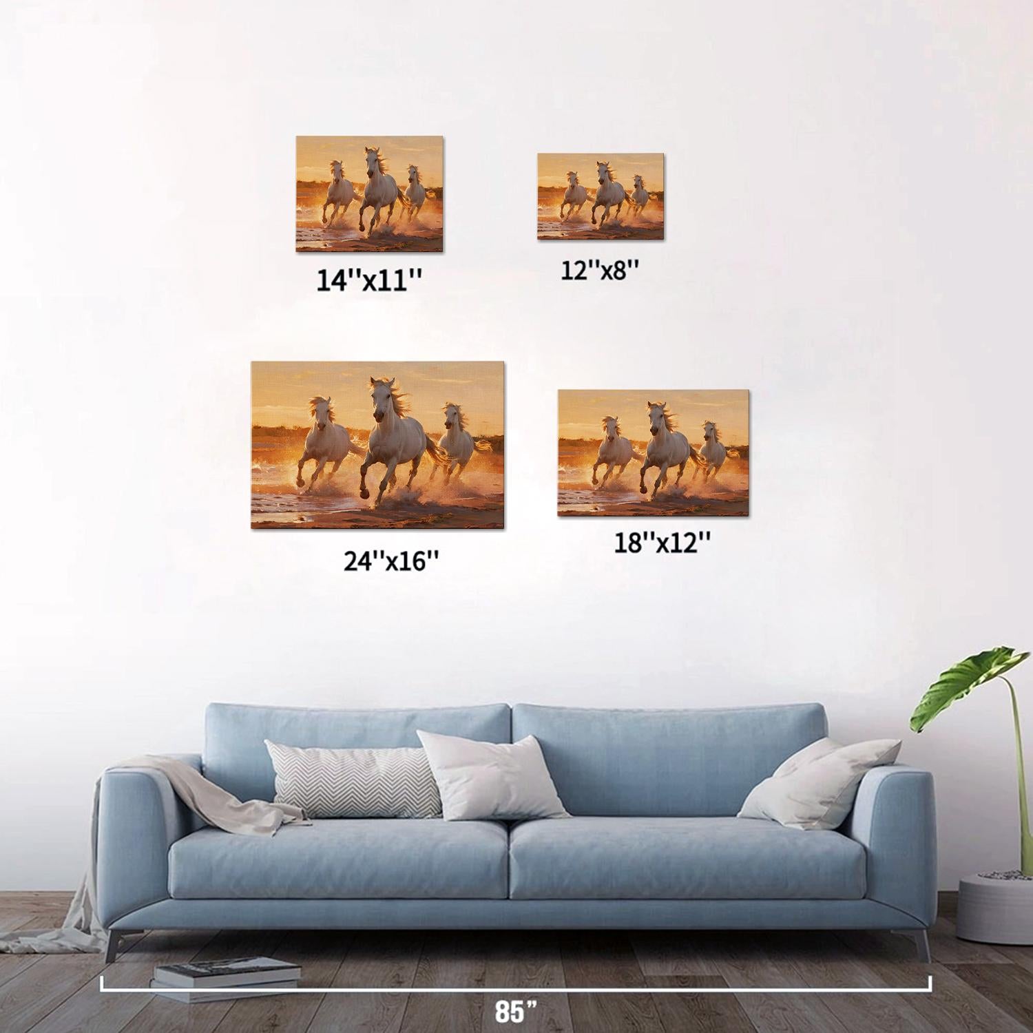 different size wall art canvas of three horses