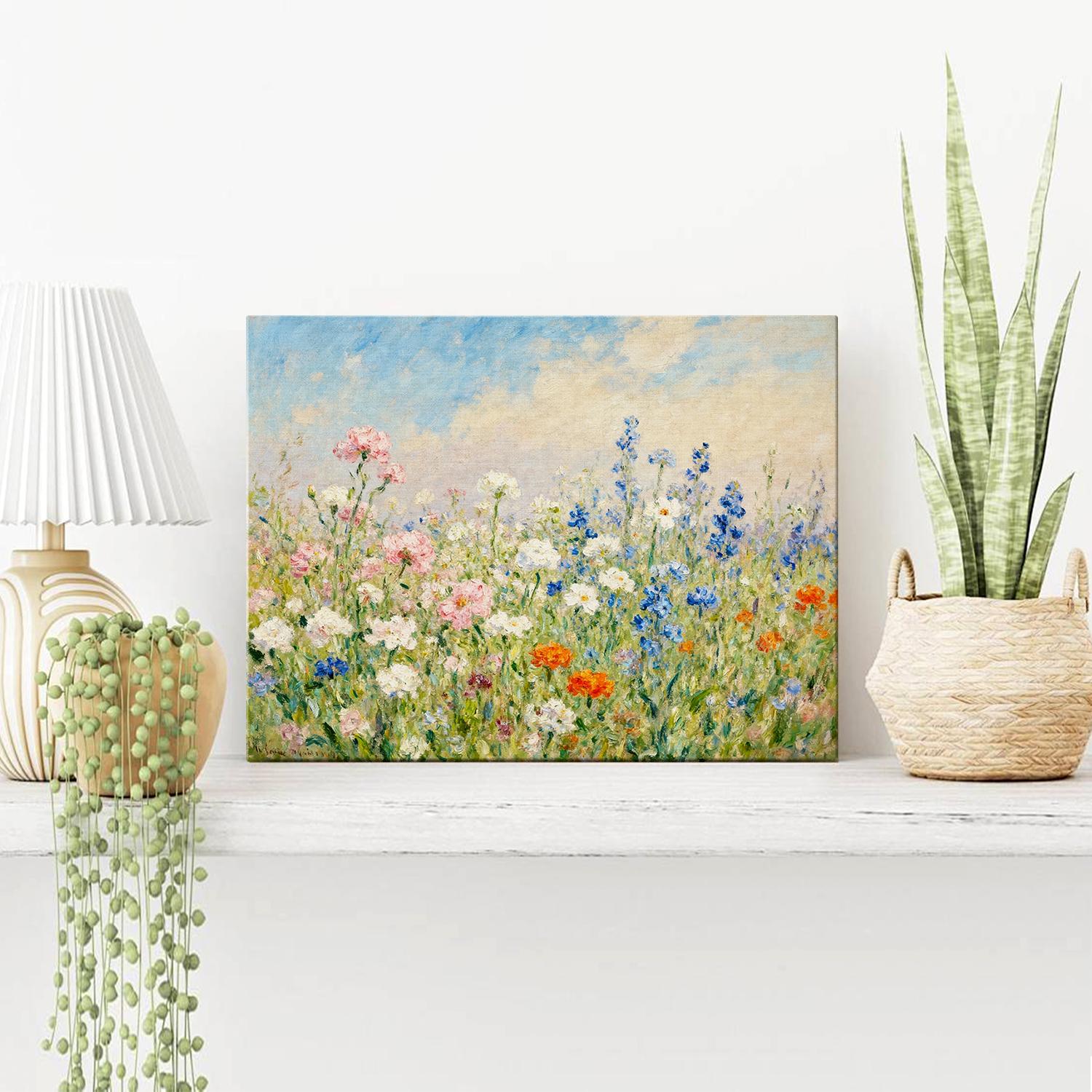 wall art canvas painting on the table depicts a gorgeous sea of flowers