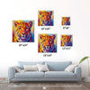 different size wall art canvas painting depicts a vibrantly colored leopard.