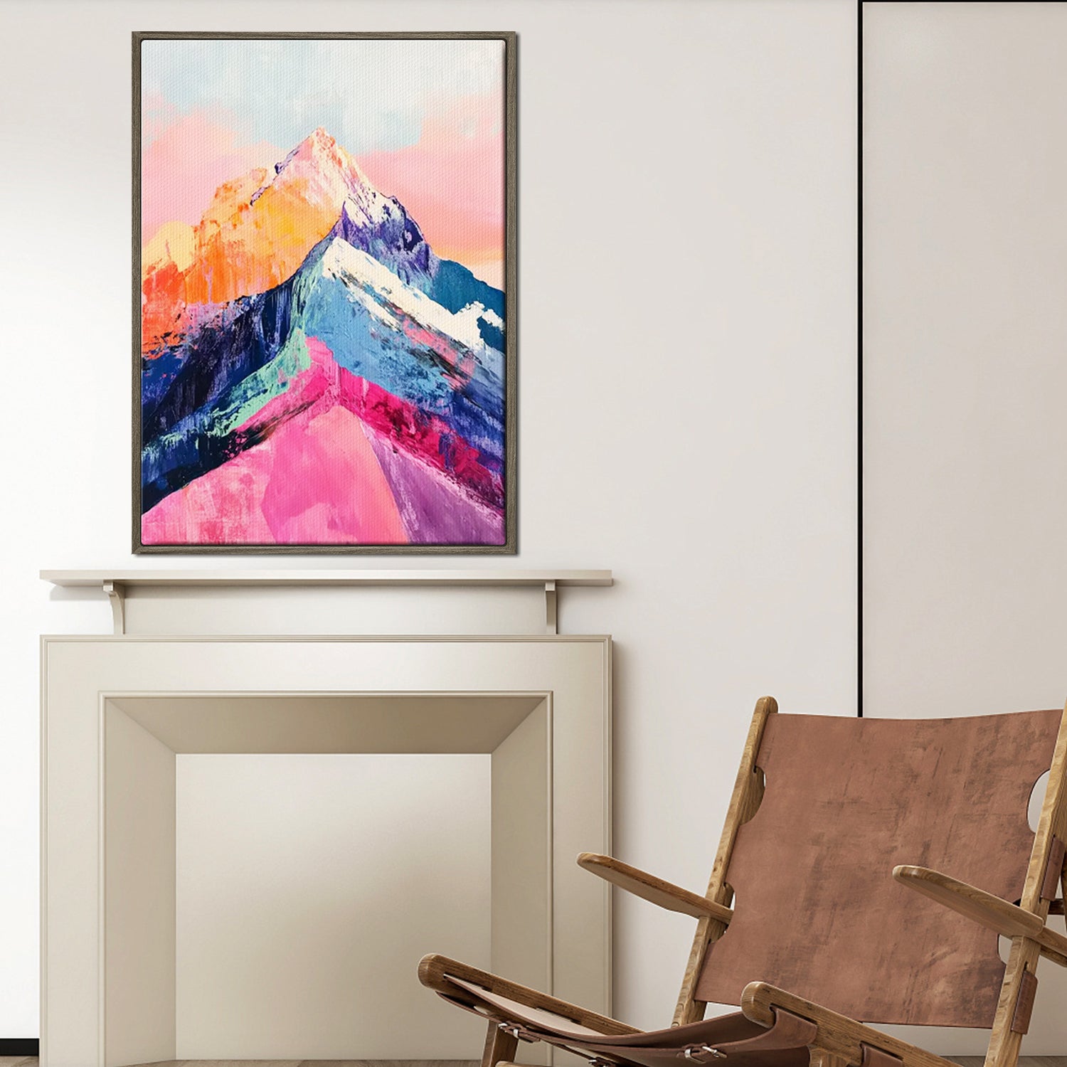 coffee frame abstract colorful mountains wall art painting in the living room