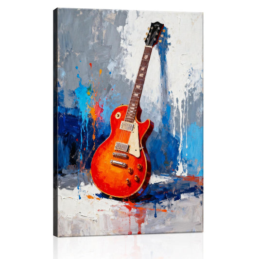 art canvas painting showing a colorful electric guitar