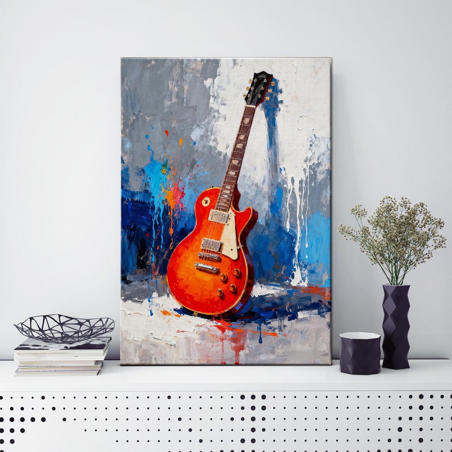 art canvas painting on the table showing a colorful electric guitar