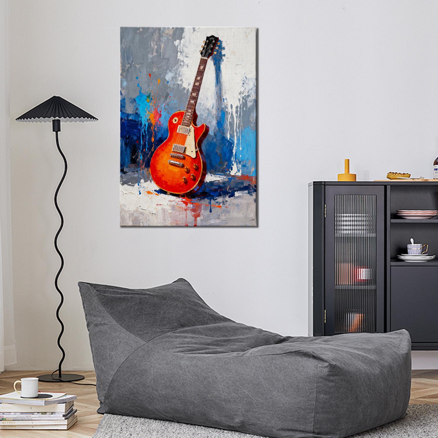 wall art canvas painting showing a colorful electric guitar