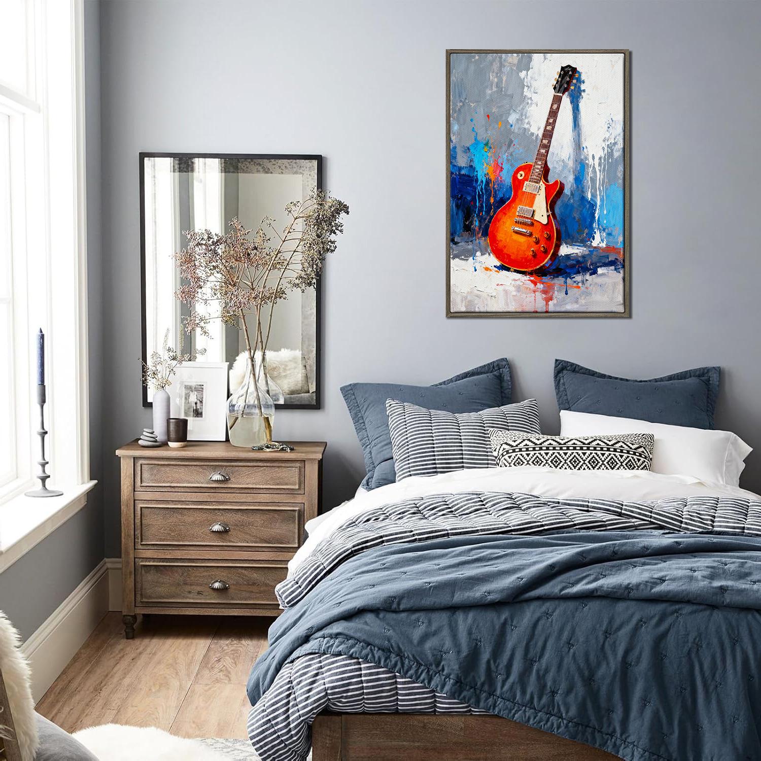 coffee frame art canvas painting showing a colorful electric guitar