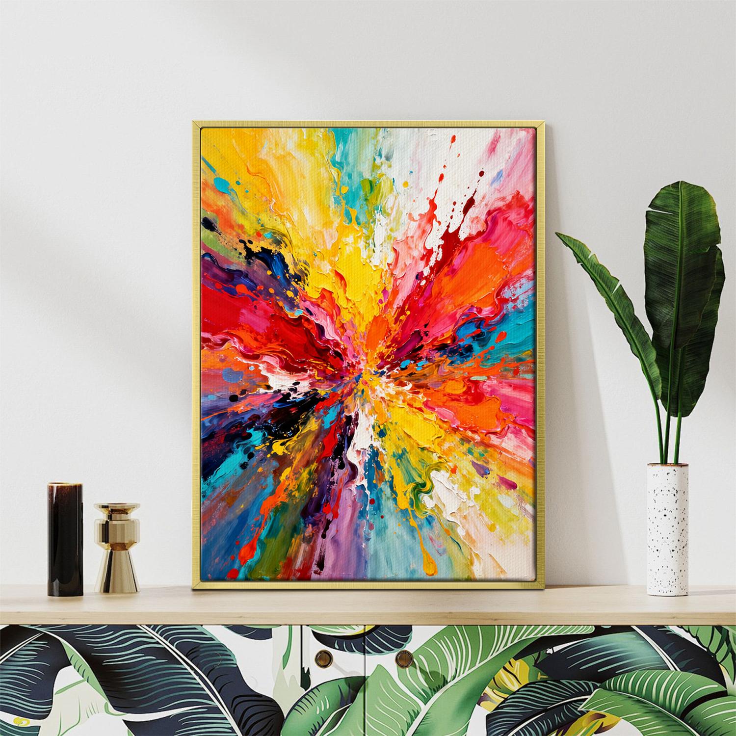 gold frame abstract wall art canvas on the table