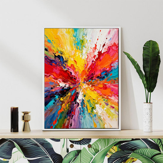 white frame abstract wall art canvas on the table