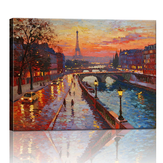 wall art canvas beautiful scenery of the Seine River in Paris at dusk