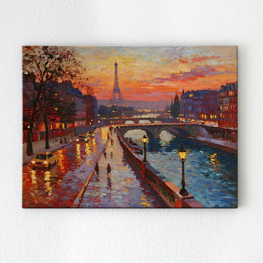 wall art canvas beautiful scenery of the Seine River in Paris at dusk