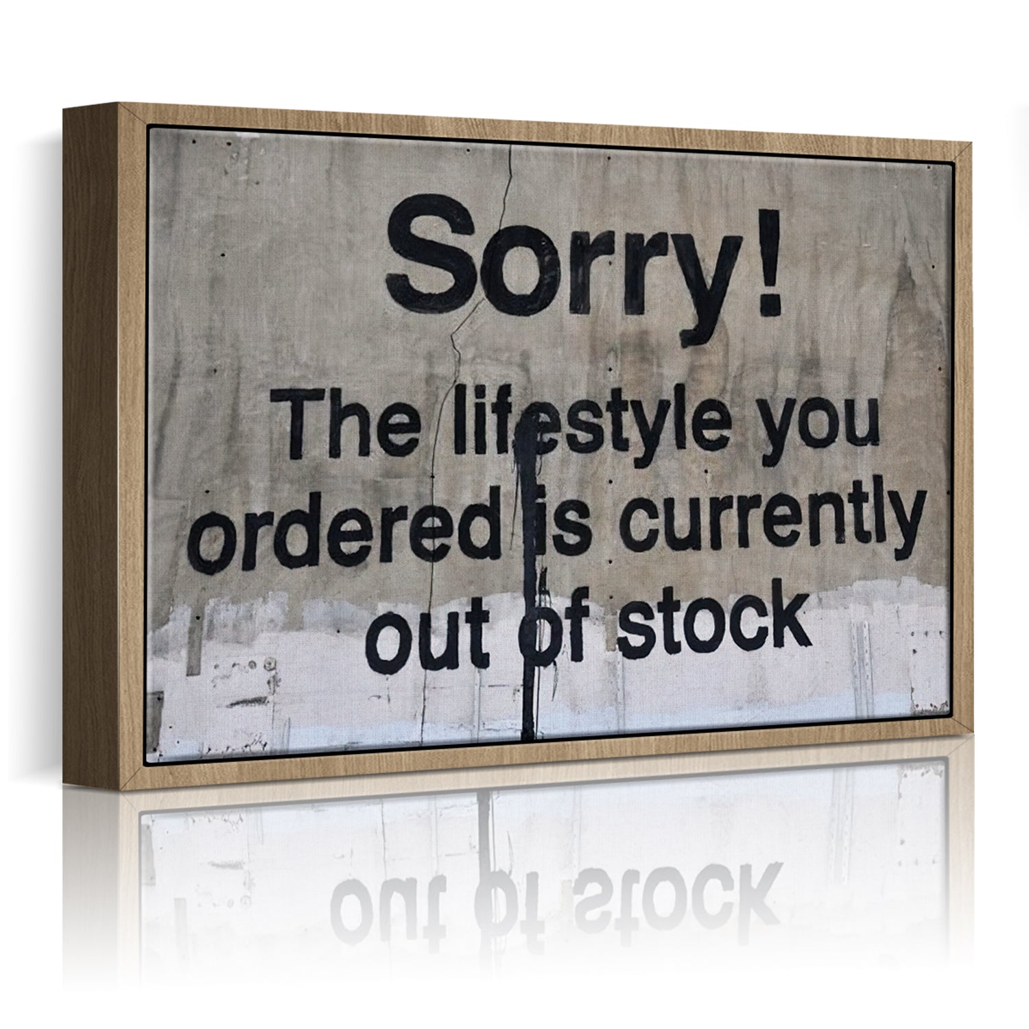 light oak color frame banksys statement canvas print