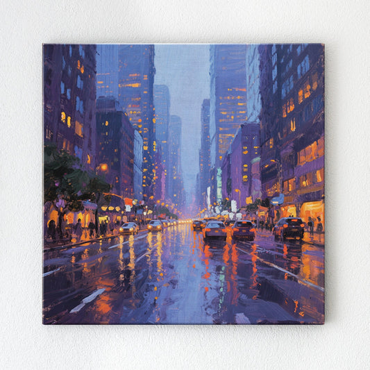 wall art canvas city streets on rainy night