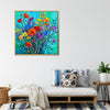gold frame wall art canvas painting depicts a gorgeous and colorful bouquet of flowers.