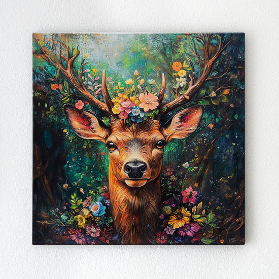 deer in flowers wall art decor painting