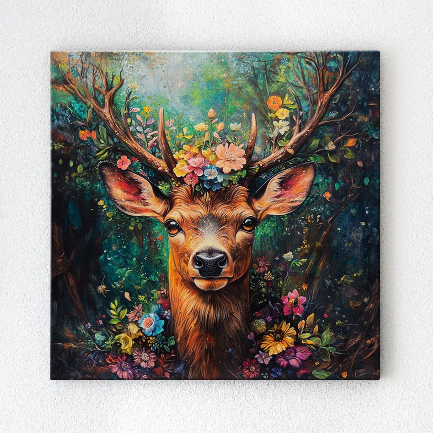 deer in flowers wall art decor painting