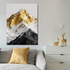 living room wall art canvas shows a snowy mountain with its summit covered in gold