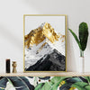 gold frame wall art canvas shows a snowy mountain with its summit covered in gold