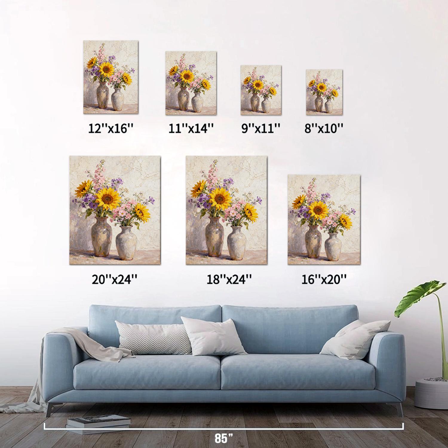 different size wall art canvas depicts two vases filled with colorful flowers