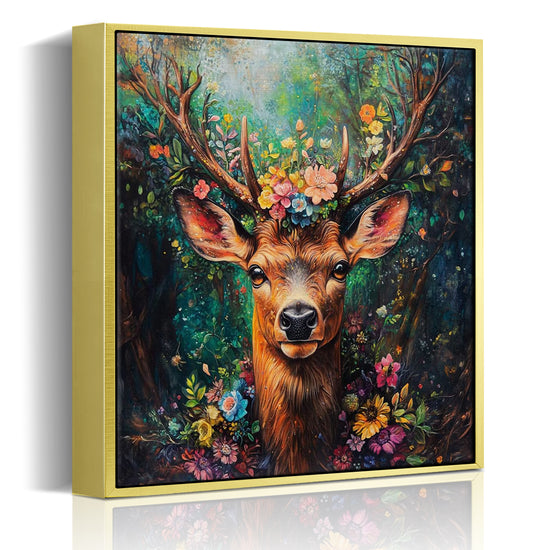 gold frame deer in flowers wall art decor painting