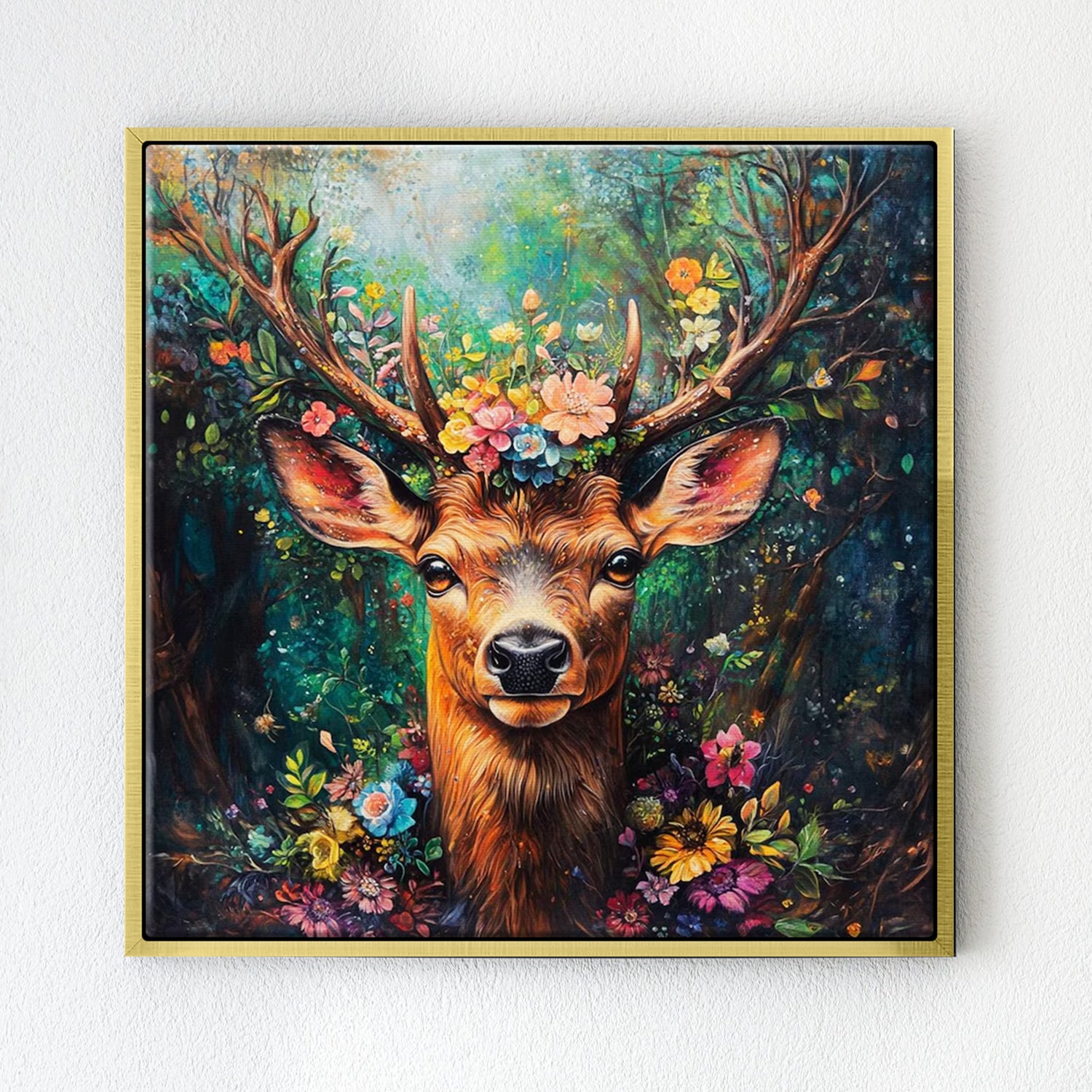 gold frame deer wall art decor painting