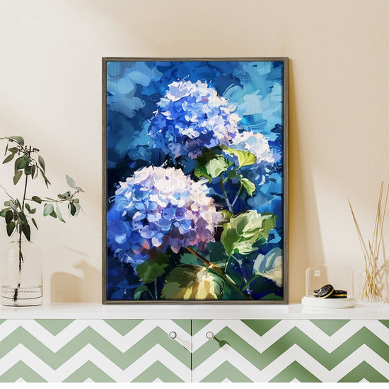 coffee frame hydrangea wall art canvas on the table