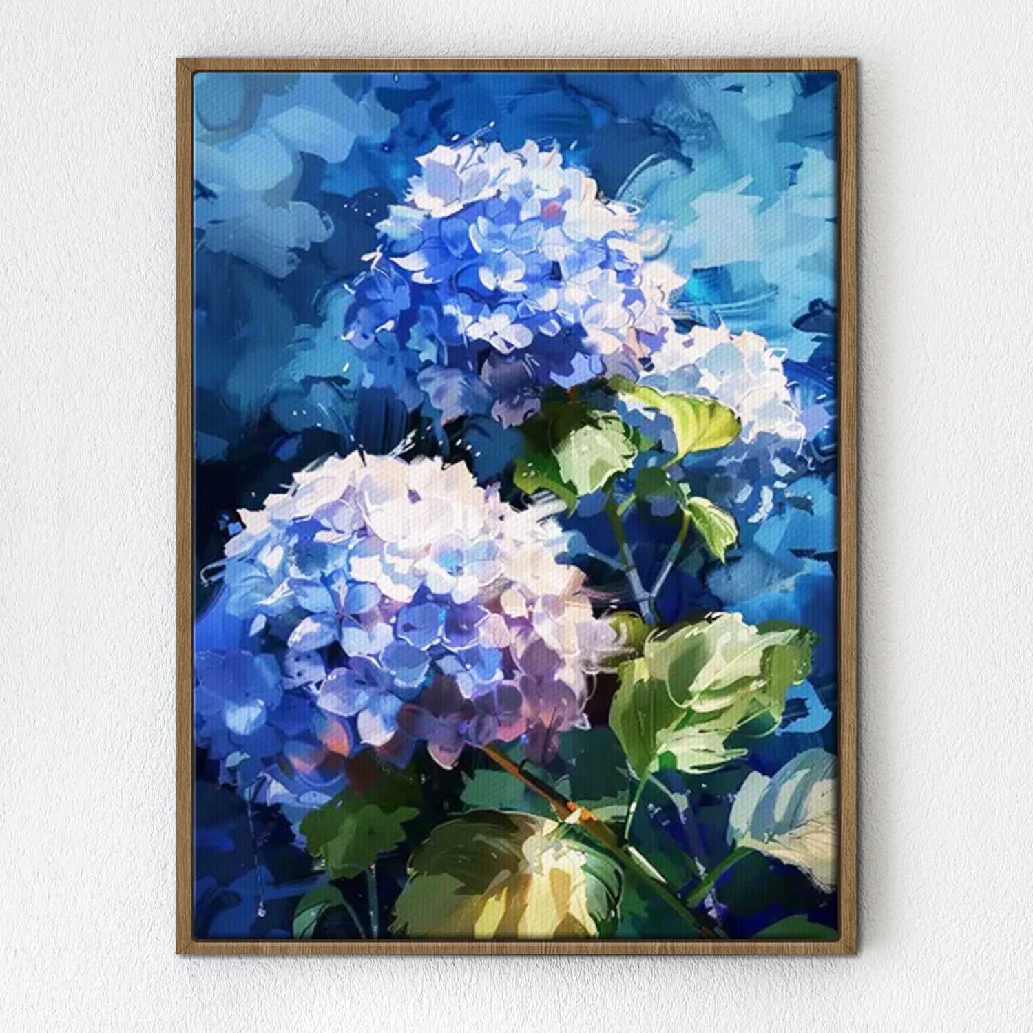 light oak frame hydrangea wall art canvas