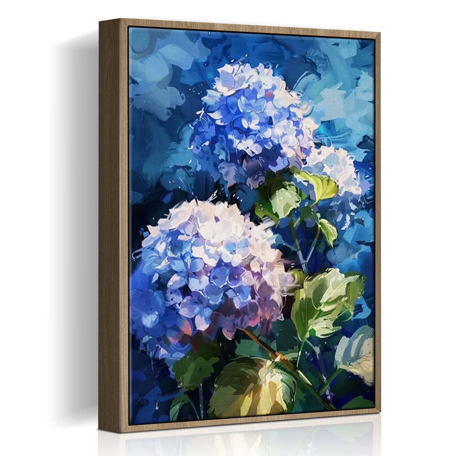 light oak frame hydrangea wall art canvas