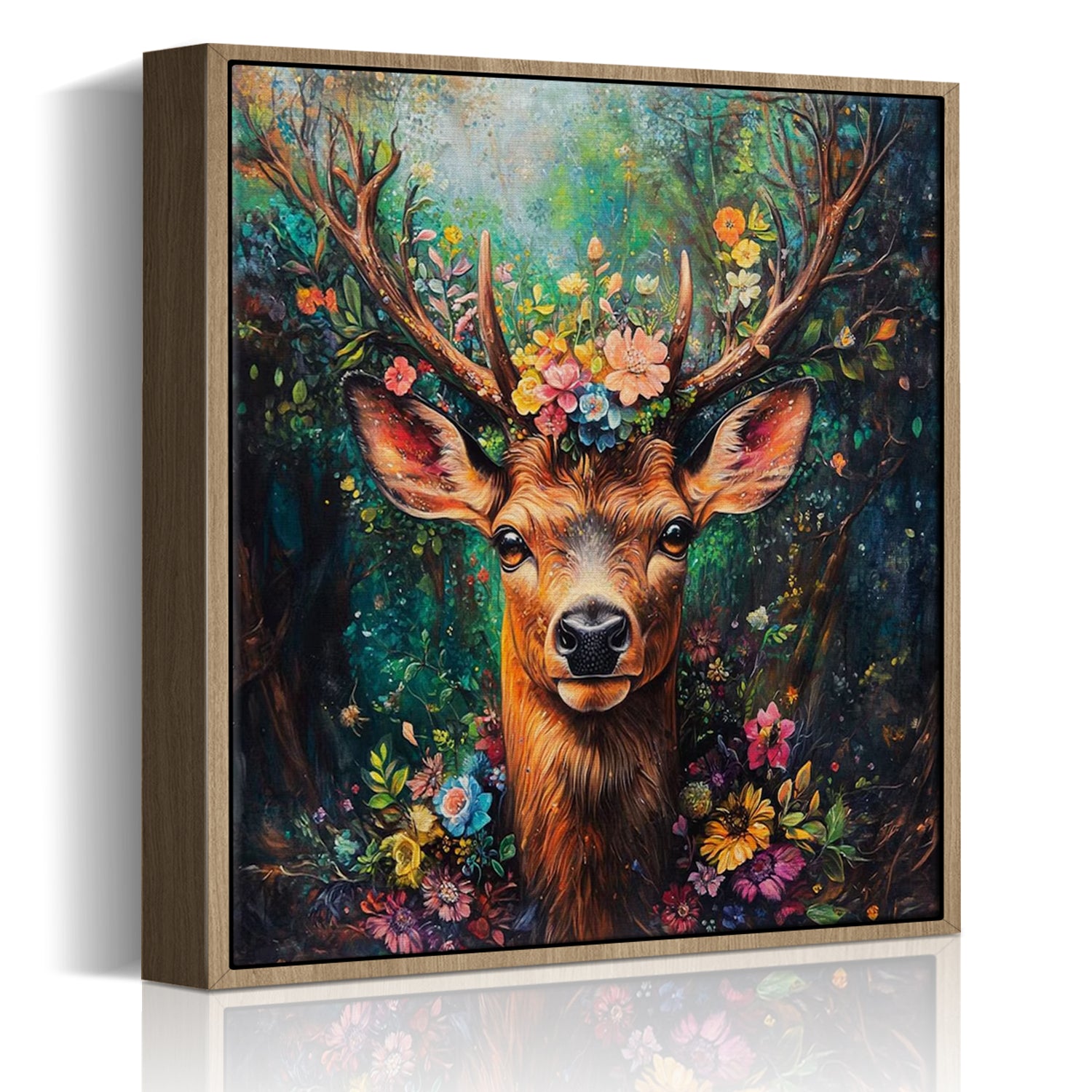 light oak frame deer wall art decor canvas