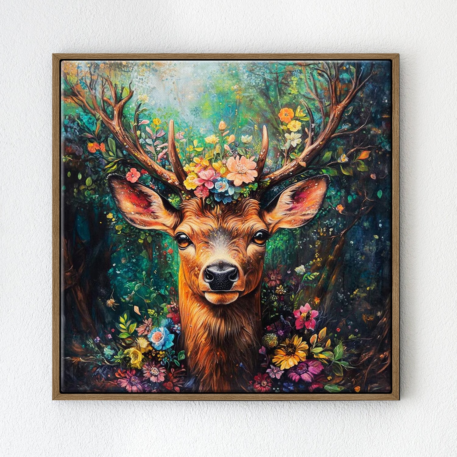 light oak frame deer wall art decor painting