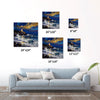 different size wall art canvas painting shows the scene of a lighthouse at the seaside illuminating the surging waves at night.