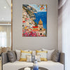 seaside town scenery wall art painting above the sofa