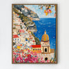 light oak frame seaside town scenery wall art painting on the booksheif