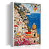 white frame seaside town scenery wall art painting canvas