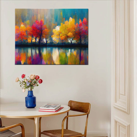 abstract trees and reflection wall art print in the dining room