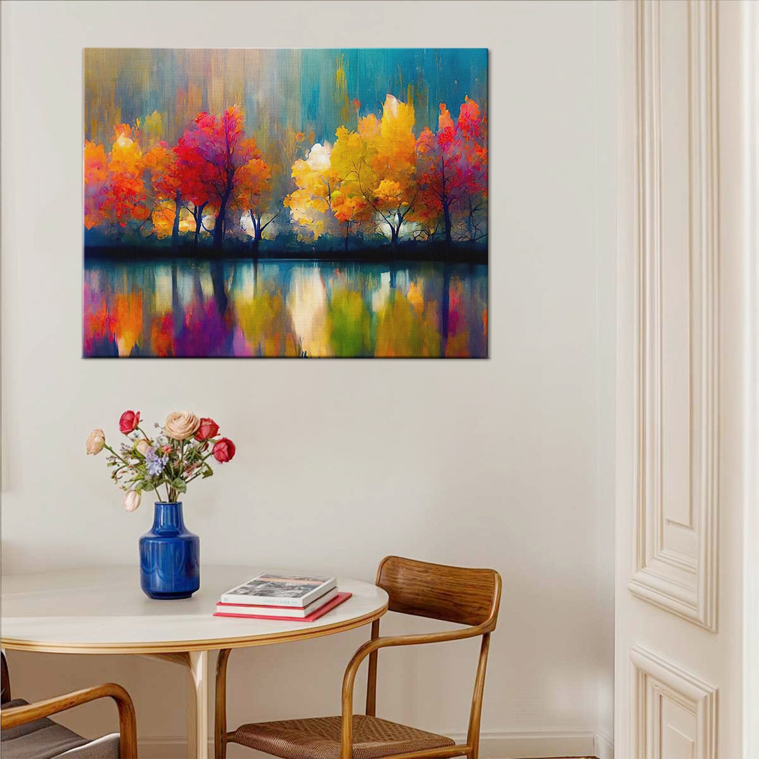 abstract trees and reflection wall art print in the dining room