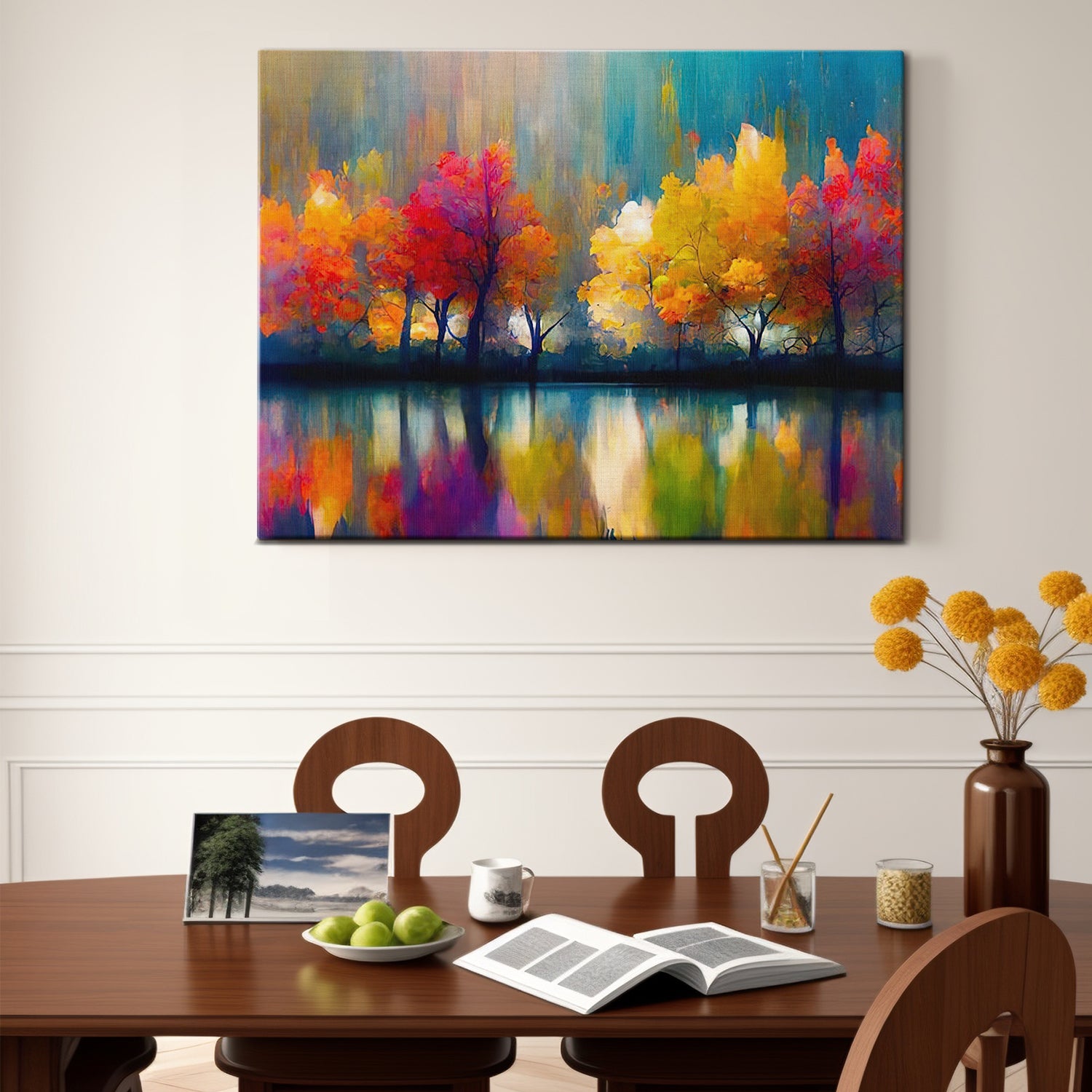 abstract trees and reflection wall art print in the office