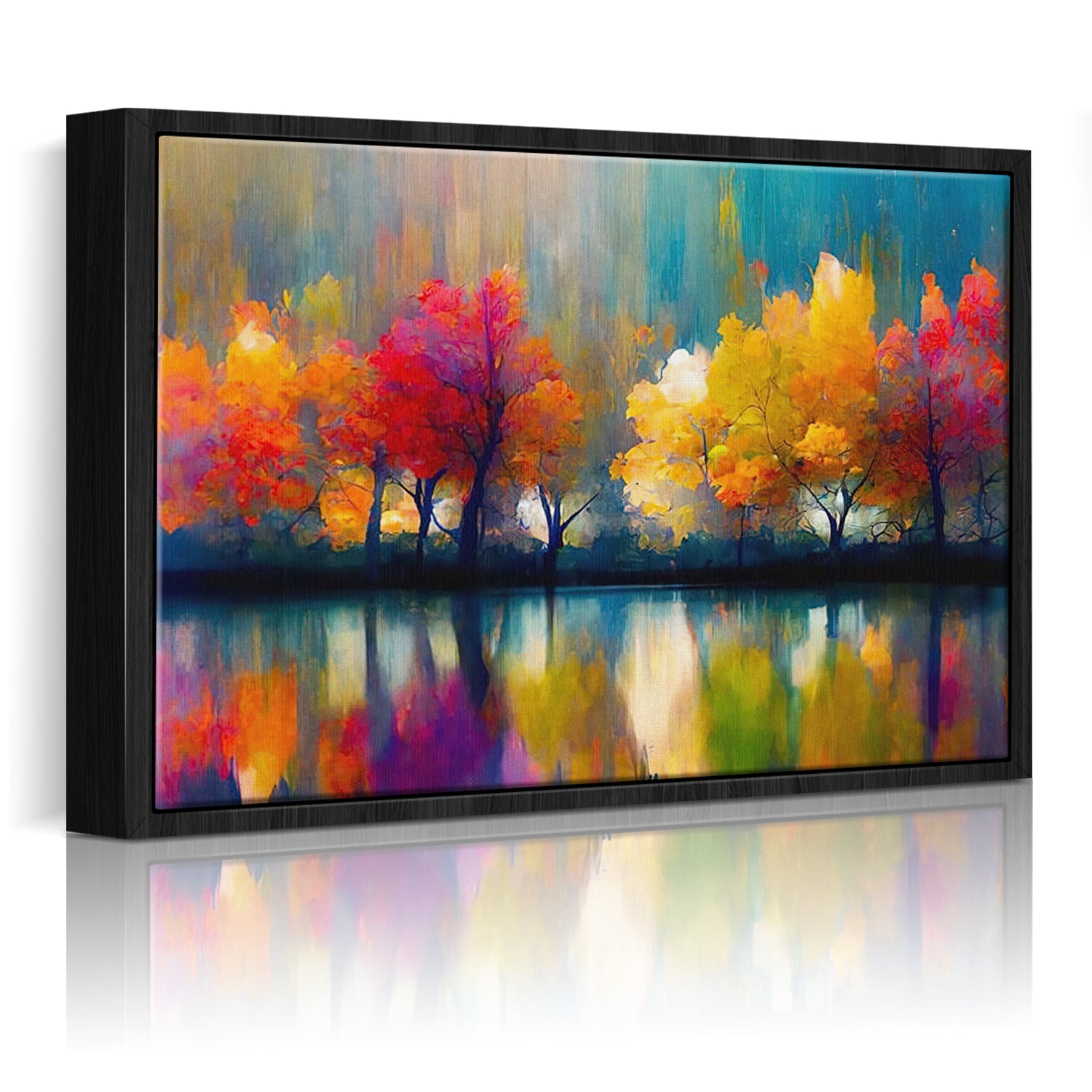 black frame abstract trees and reflection wall art canvas