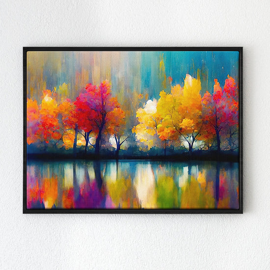black frame abstract trees and reflection wall art canvas