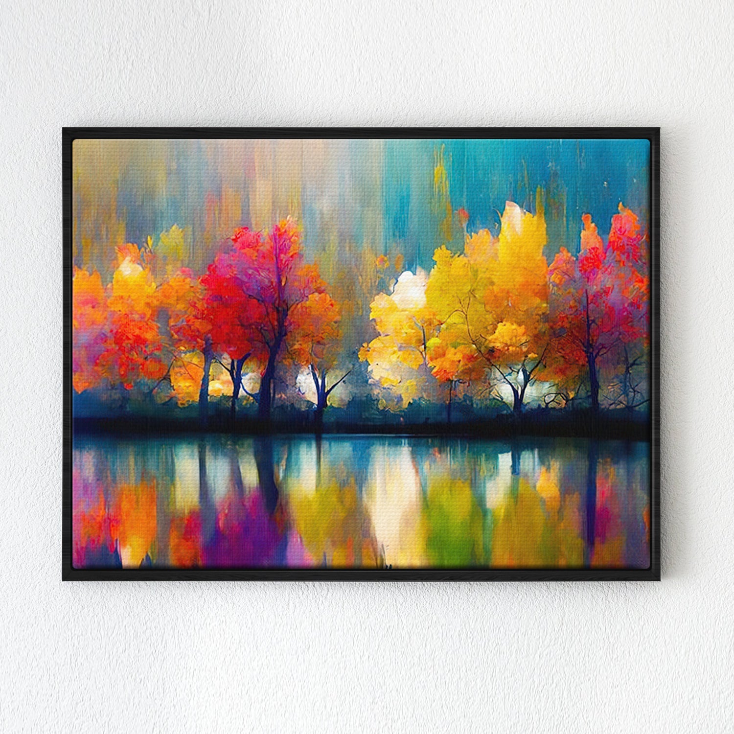 black frame abstract trees and reflection wall art canvas