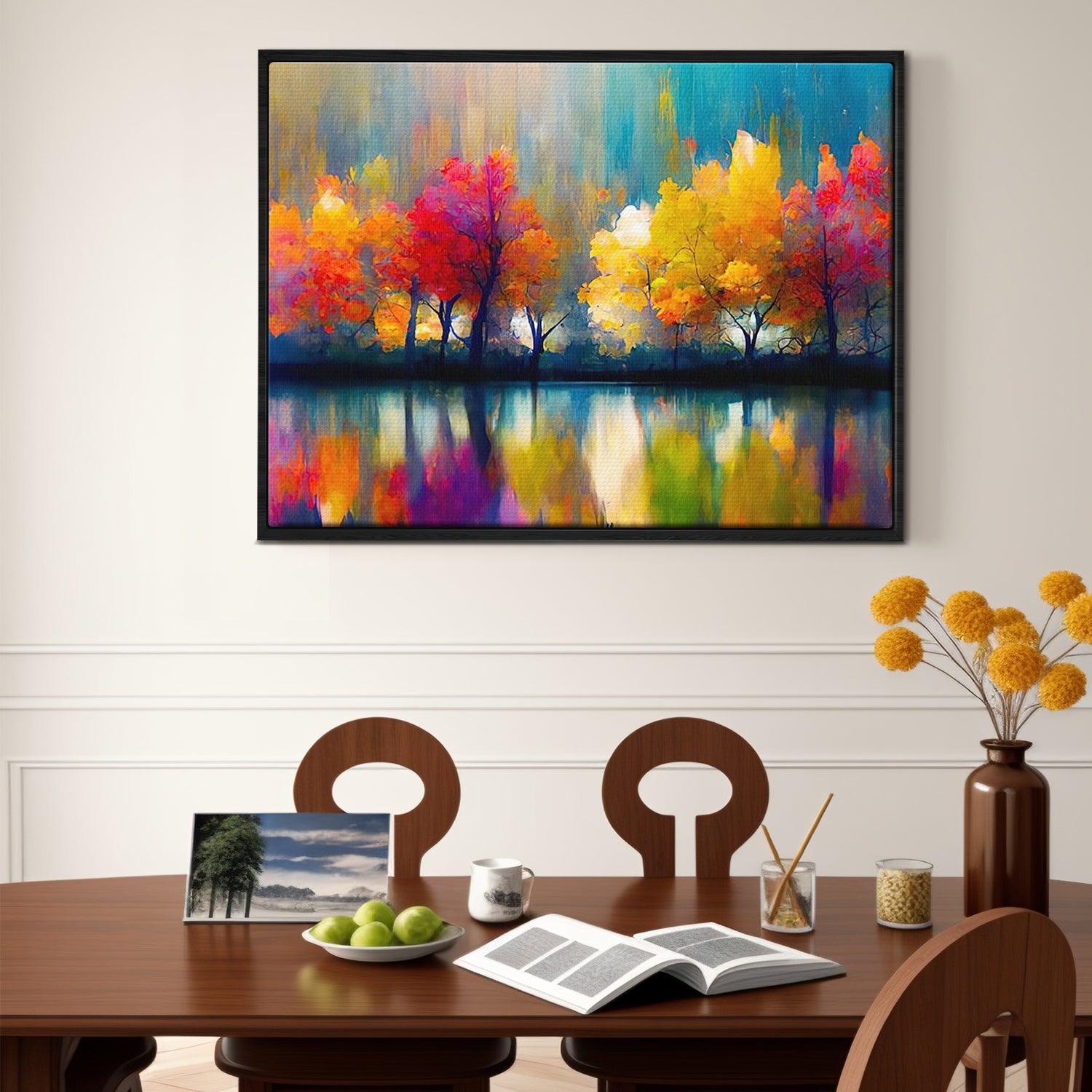 1 piece black frame abstract trees and reflection wall art print in the office