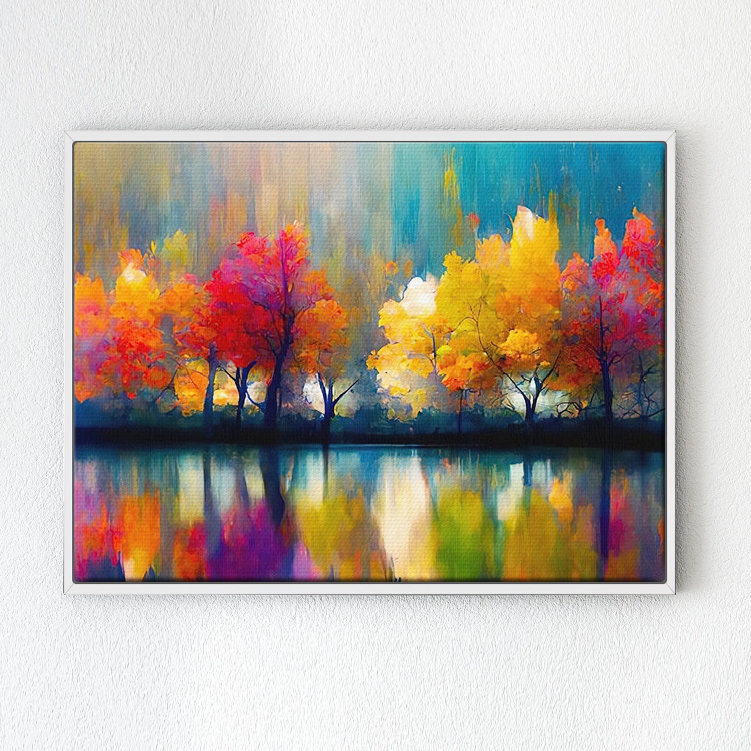 white frame abstract trees and reflection wall art canvas