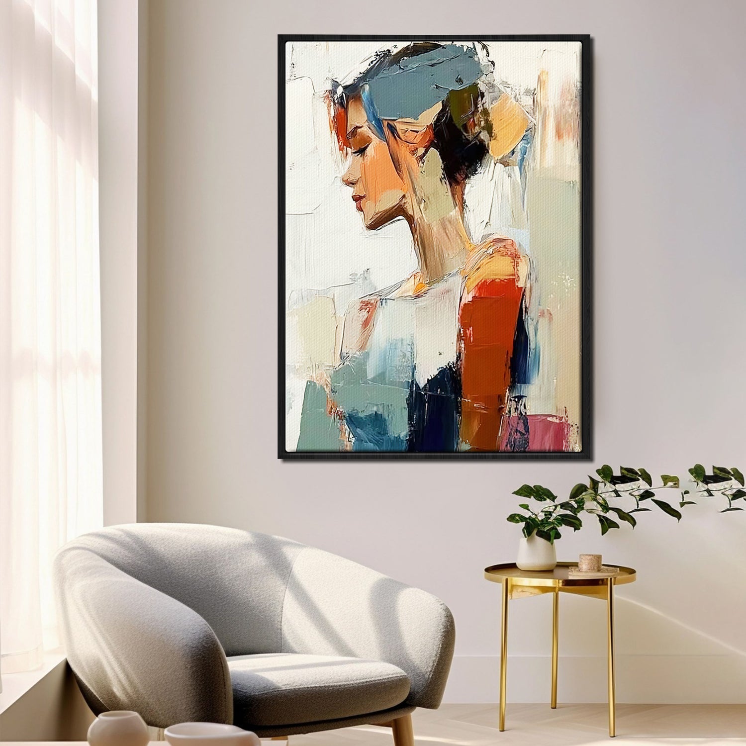 black frame wall art painting in the living room