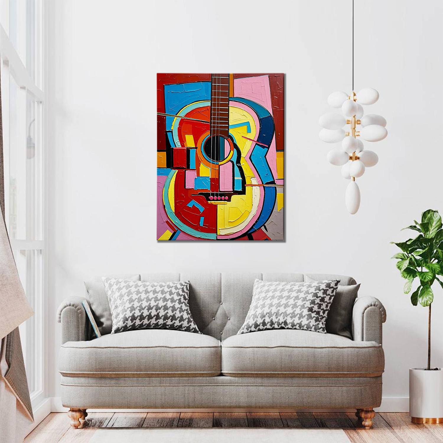 living room wall art painting colorful abstract guitar